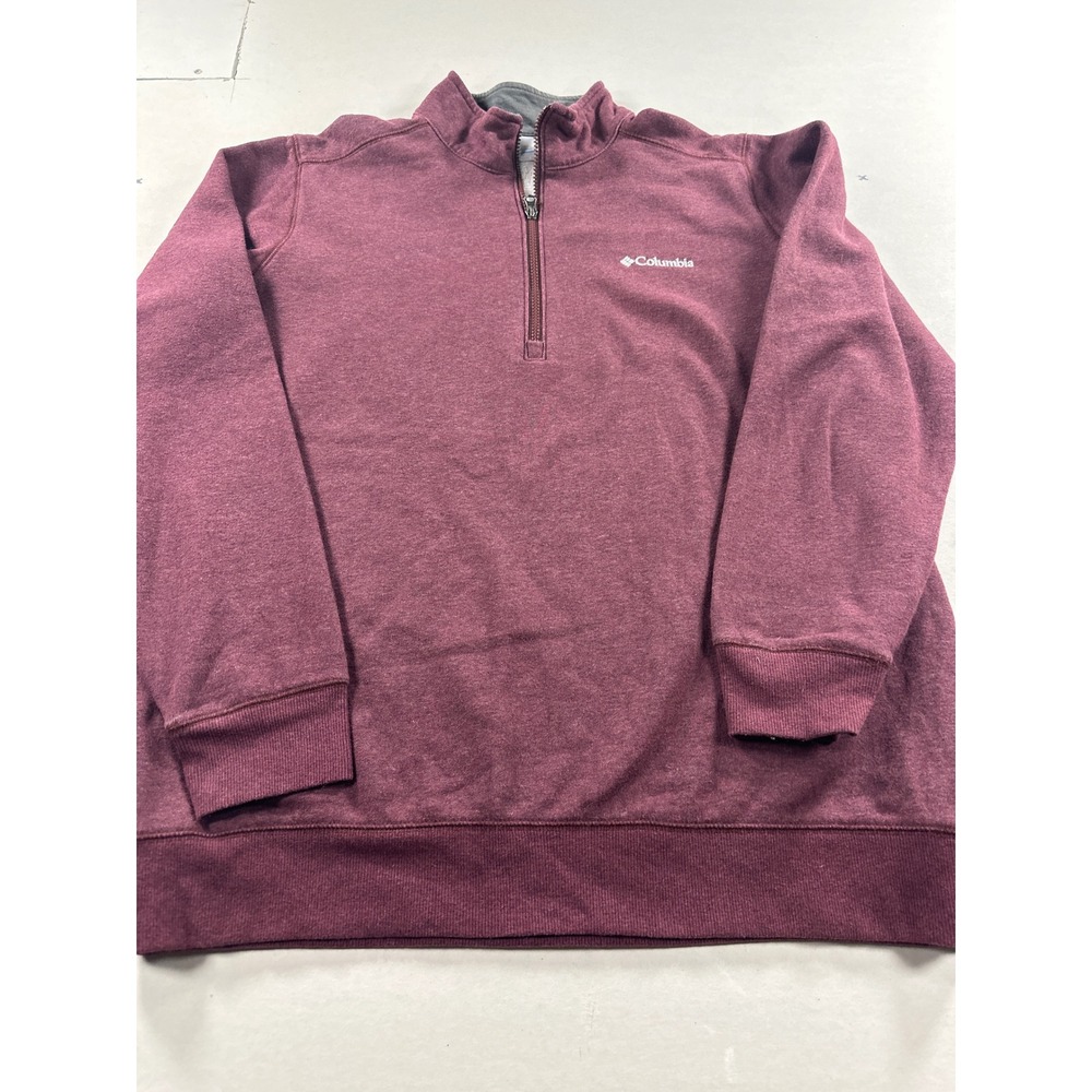 Columbia Mens Quarter Zip Sweatshirt Maroon Burgundy Fleece Pullover Large